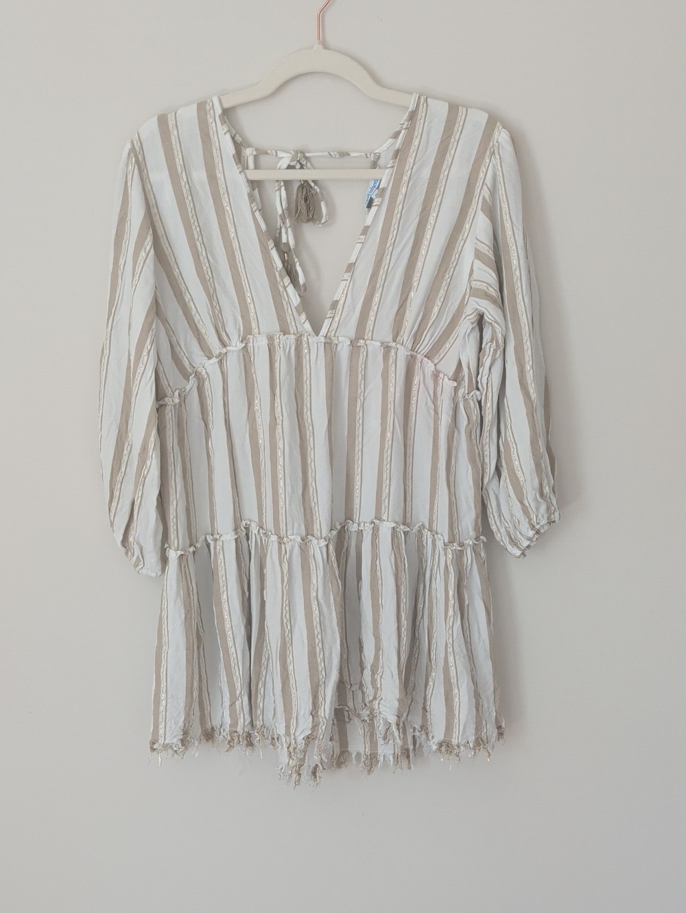 Blue Island  Beige & White Striped Beach CoverUp